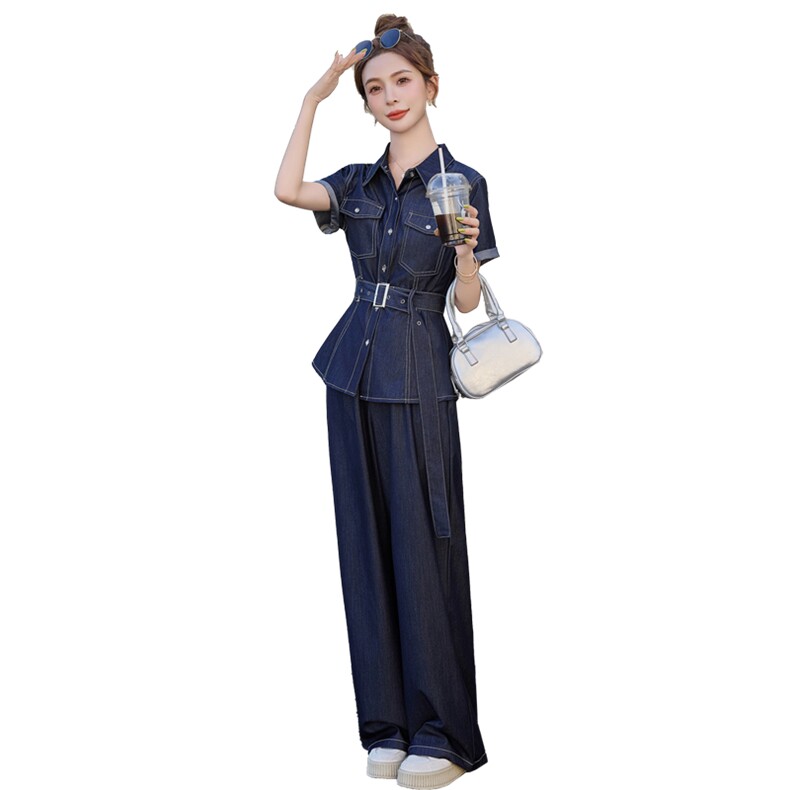 （新款现货）天丝牛仔套装女2026夏季穿搭短袖上衣阔腿裤潮两件套,女装套装/套裙,印象茜