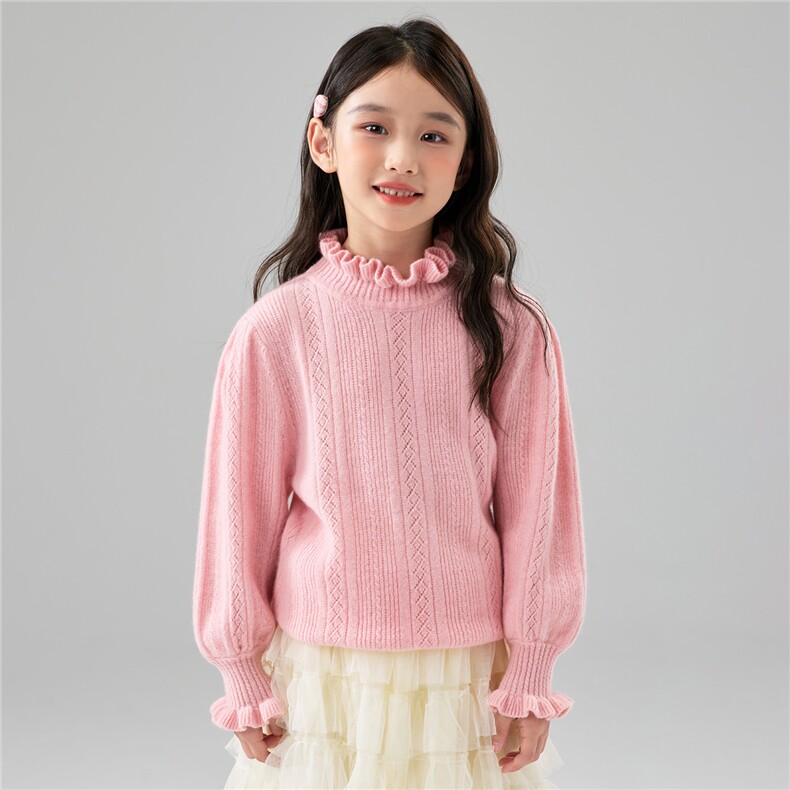儿童100%羊毛花边领针织衫女童公主袖毛衣羊绒打底长袖打底衫，童装儿童羊毛衫，初丹羊绒童装