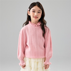 儿童100%羊毛花边领针织衫女童公主袖毛衣羊绒打底长袖打底衫，童装儿童羊毛衫，初丹羊绒童装