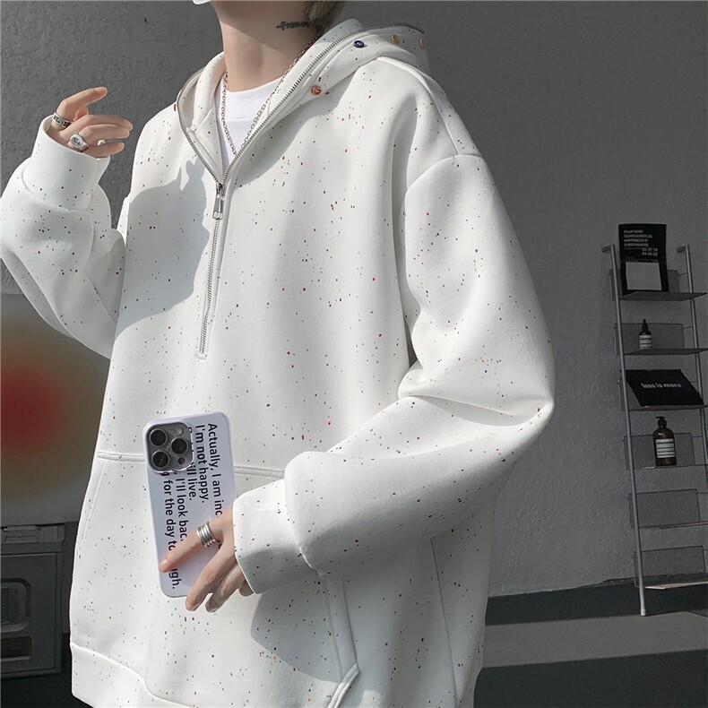 WY10181-特P55 加绒特65 重磅美式连帽大码卫衣半拉链外套男图片