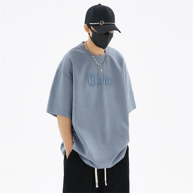 wassup happy麂皮绒短袖t恤男夏季薄款宽松大码青少年休闲五分袖图片