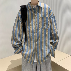 条纹长袖衬衫男休闲潮牌日系港风青少年韩版潮流CS911 P40图片