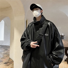 港风两面穿夹克男大码格子PU皮鳄鱼纹皮衣男外套JK8753P110控149，男装夹克，星座226-1