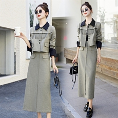 西装连衣裙女2025春秋新款高级感气质法式小香风两件套长袖职业裙，女装套装/套裙，依如秀(原杭风阁)