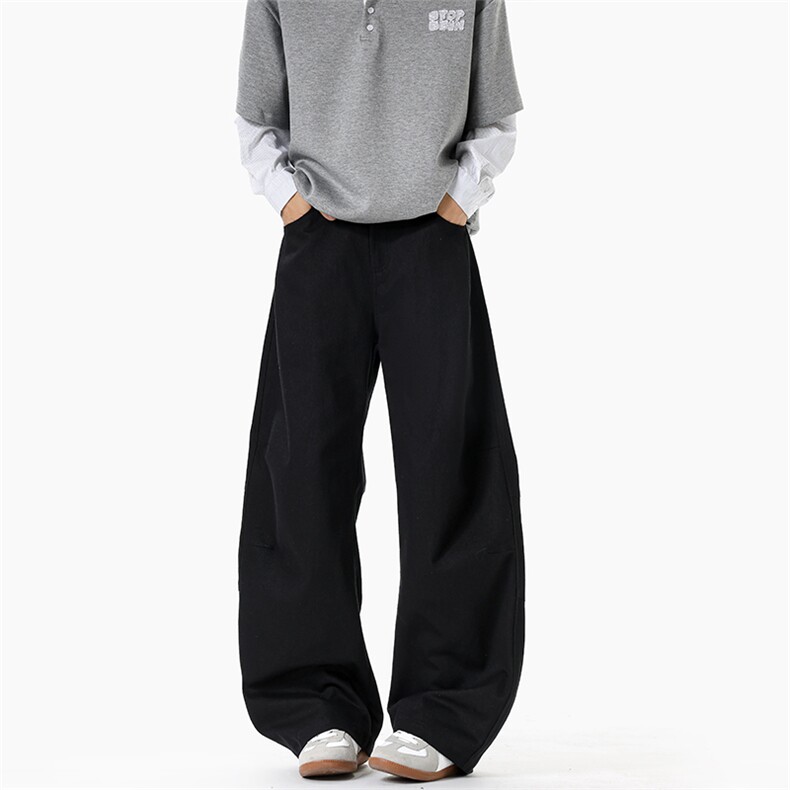 特批P48无差价秋季新款美式高街拖地拼接褶皱大码弯刀裤男K5963，男装休闲裤，电商A001-1