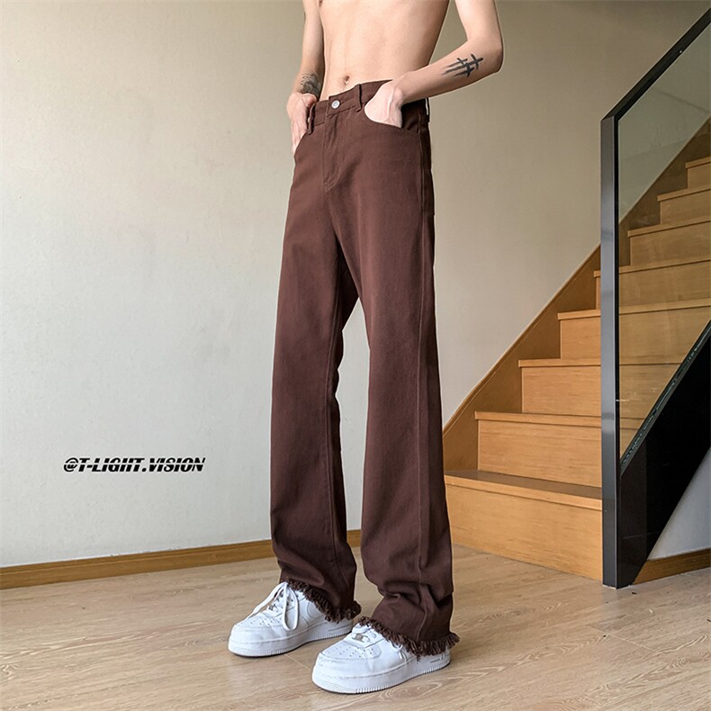 B221美式ins高街小众情侣款毛边微喇牛仔裤LK23004-P55控78,男装牛仔裤,电商B221