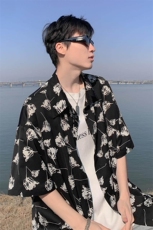 特批P25无差价夏季复古翻领冰丝冰感宽松五分短袖花衬衫男CD5479，男装衬衫，电商A001-1