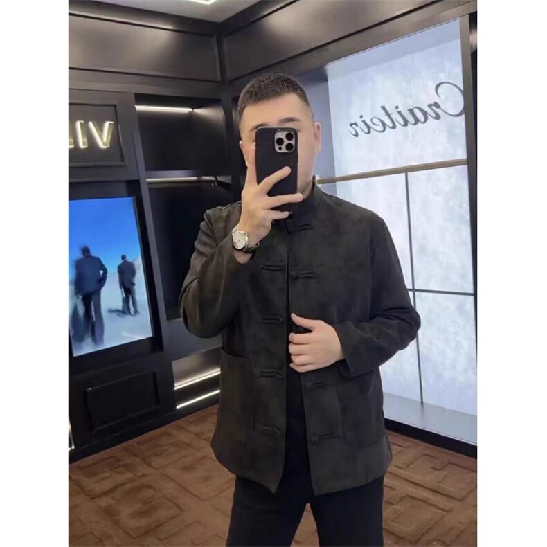 (网图)复古休闲加棉唐装盘扣开衫绒面潮牌外套313B-D040-P140,男装民族服装,星座313B