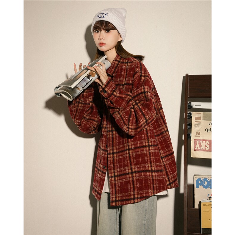 美式磨毛小香风加厚秋冬毛呢格子纹衬衫男女夹克棒球服CS3003-P60，男装夹克，星座222-7