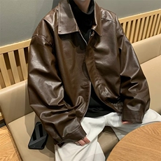 秋季翻领pu皮拼接机车服夹克男款美式潮牌宽松皮衣M3322-P68，男装皮衣，星座1109-3