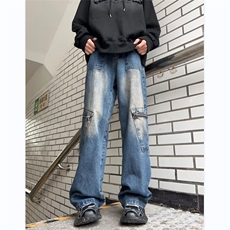 工装牛仔裤男韩版潮美式高街口袋2024秋冬新款ins长裤RK1139-P49，男装牛仔裤，星座412-2