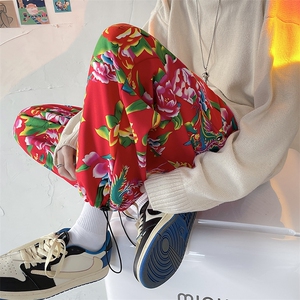 CK203春装新款东北大花民族特色风休闲哈伦运动裤束脚九分裤图片
