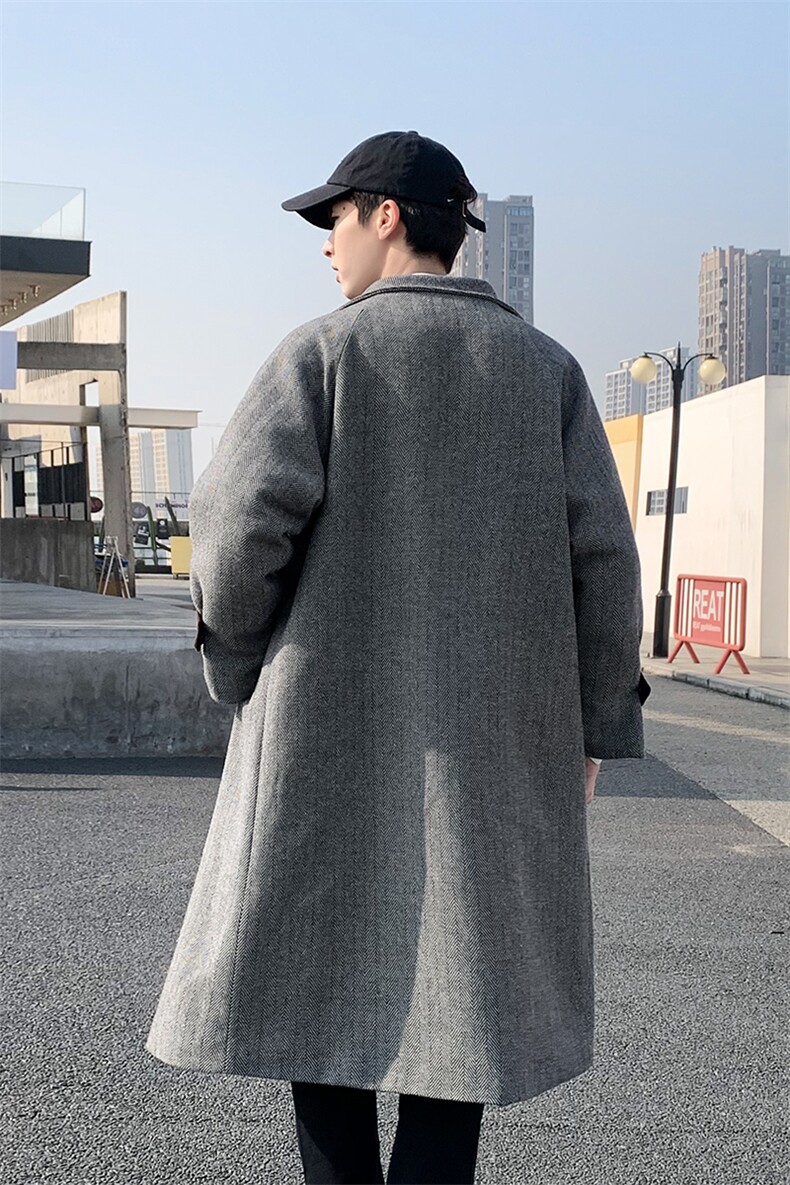 过膝长款呢大衣男人字纹外套FY706P128控158,女装短外套,星座517A-1