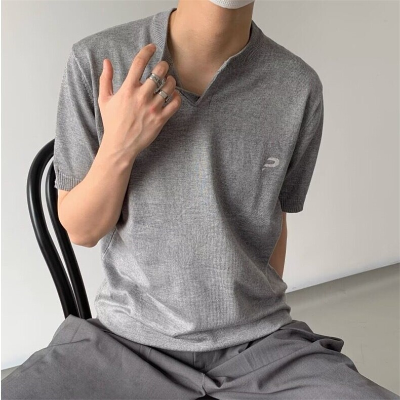 【有货】D301-特P452025美式单扣亨利领短袖针织衫男小刺绣高级感,男装T恤,星座603-2