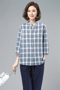 |“一眼很难不爱的蓝色”慵懒压马路格子长袖衬衫，女装衬衫，奕阳依阁