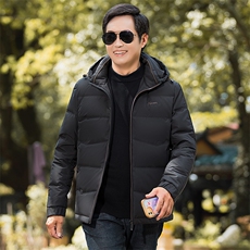 新款男士休闲冬装外套中老年羽绒服男中长款加厚连帽爸爸装，男装羽绒服，钱塘6003（原4033）
