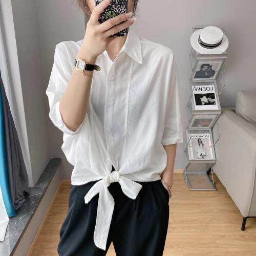 夏季潮流打结衬衣，女装，日の谷