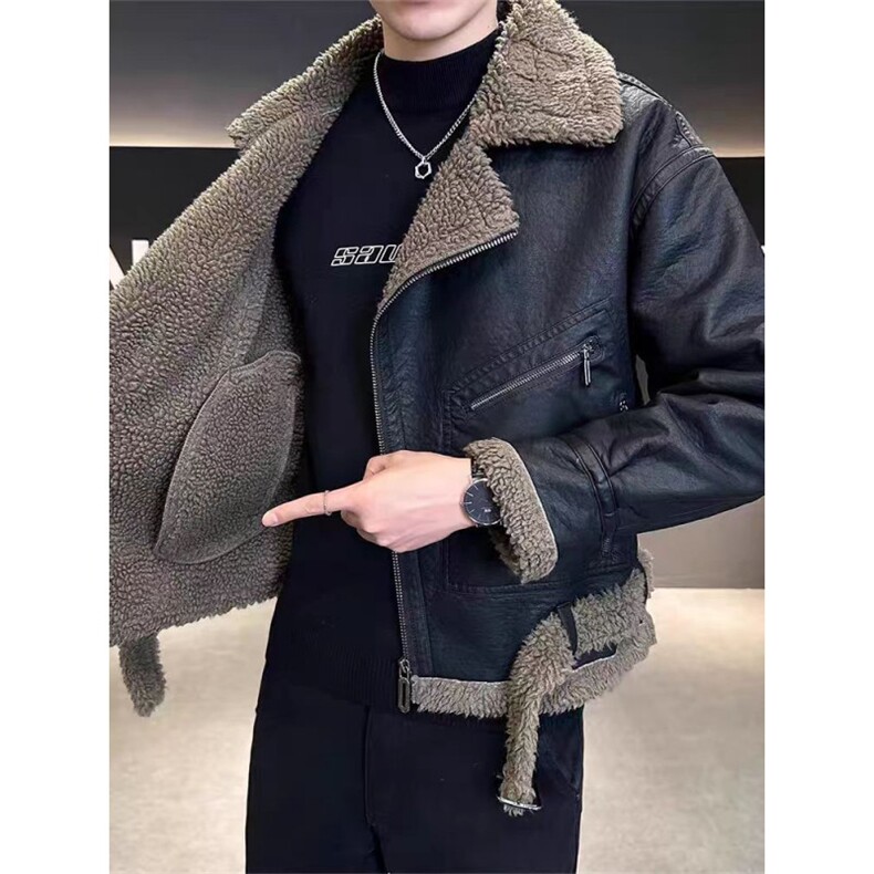(网图)羊羔绒皮衣外套加厚高端男士商务休闲皮夹克313B-9238-P185,男装夹克,星座313B