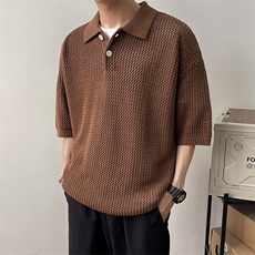 设计感针织Polo衫短T男士夏季宽松翻领短袖韩版潮流镂空半袖，男装Polo衫，星座410-7