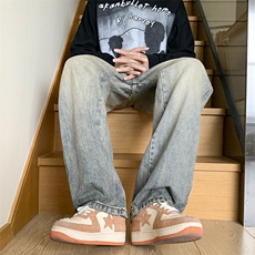 美式黄泥染牛仔裤男直筒宽松休闲潮牌长裤垂感阔腿裤N08144-P45，男装牛仔裤，星座308B-1
