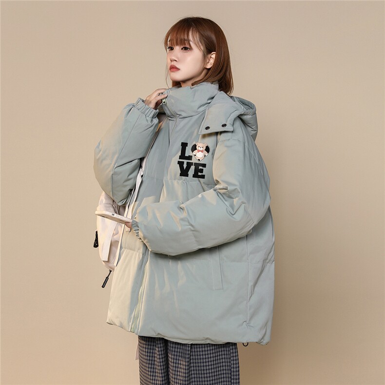 中性风22冬季新品小熊字母印花连帽棉衣MY212P115控158,男装棉衣,A247A