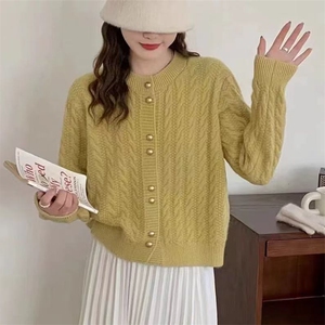 秋冬新款纯色针织开衫单排扣时尚百搭图片