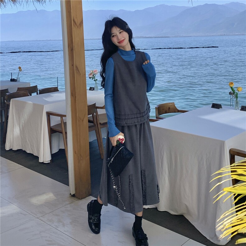 新款2026春季法式木耳边拼接三件套装6215-P185-K298,女装套装/套裙,2C057