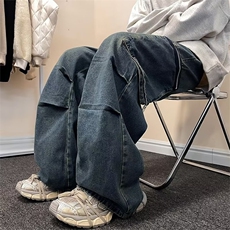 美式复古牛仔裤男生新款工装直筒裤子高街vibe潮牌阔腿N2255-p55，男装牛仔裤，星座1008