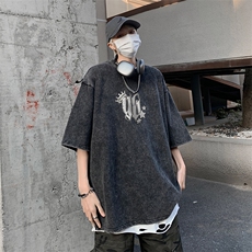 美式重磅复古水洗做旧几何图案印花短袖T恤B239-1061-P38，男装T恤，星座514-2(原B239)