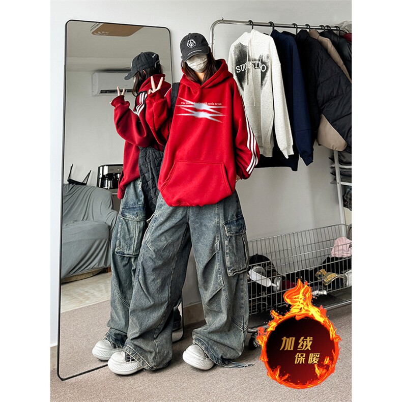 抖音得物供货提供视频秋冬重磅美式宽松织带连帽卫衣0613,男装卫衣,电商A486