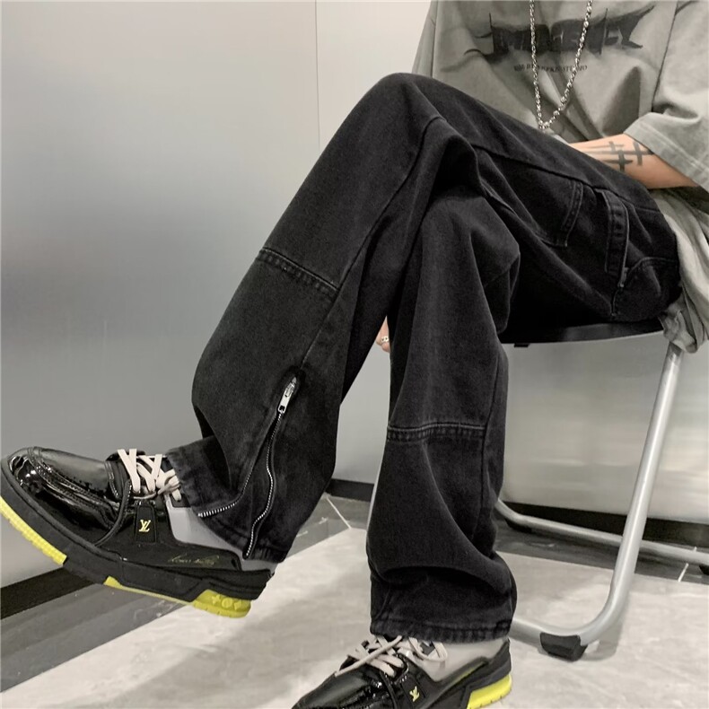 美式复古牛仔裤子男士春秋季新款hiphop痞帅炸街直筒裤N1706-P53,男装牛仔裤,星座1008-1