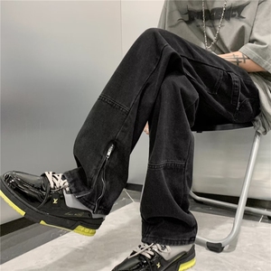 美式复古牛仔裤子男士春秋季新款hiphop痞帅炸街直筒裤N1706-P53图片