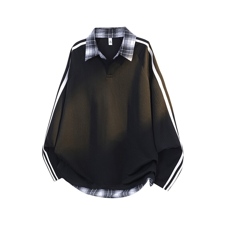 311B-1-7909-P35控68时尚假两件长T重磅宽松休闲百搭上衣，男装T恤，星座311B-1