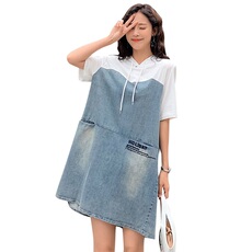 牛仔裙女2021夏装新款韩版夏装带帽卫衣连衣裙宽松显瘦小个子，女装连衣裙，瑶迪依秀