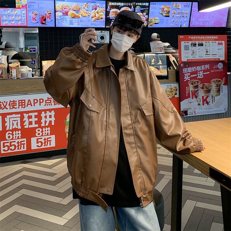 皮衣男韩版潮流痞子帅气高街2025春季新款ins宽松外套W4767-P69图片