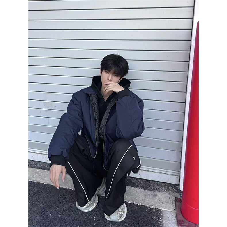 现货秋冬季美拉德立领飞行立领夹克boxy棉衣美式高街加厚加棉外套,男装夹克,电商A443