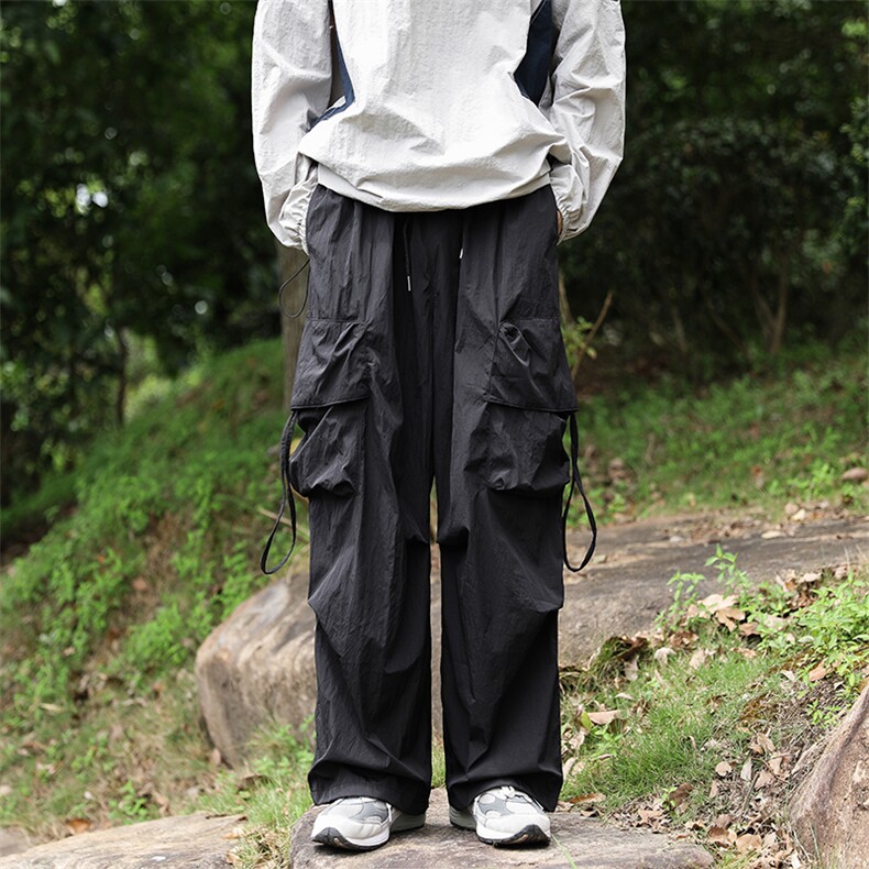 港风秋款男工装裤大口袋织带褶皱冲锋裤休闲长裤h2900P40,男装休闲裤,星座1013-1