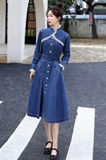 时尚显瘦牛仔连衣裙女长袖修身气质淑女风裙子，女装连衣裙，秋水欣儿