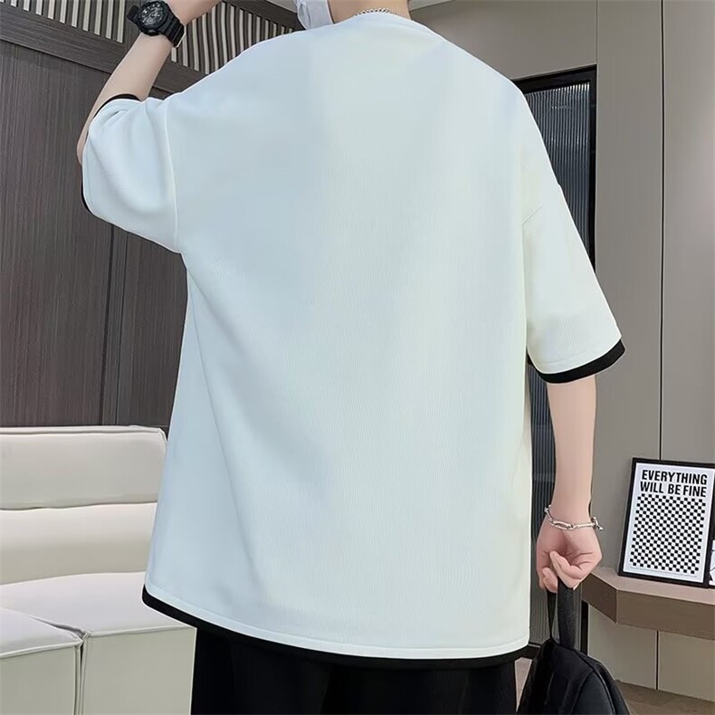 凉感短袖套装男夏季五分袖t恤青少年宽松休闲运动一整套衣服ins,男装T恤,星座1210-1