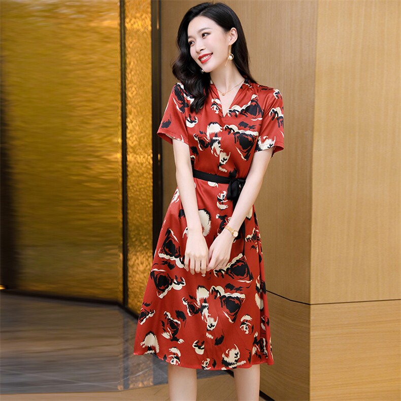 杭州重磅真丝连衣裙女长袖2025春装新款收腰气质印花显瘦桑蚕丝裙,女装连衣裙,阿舍尔精品