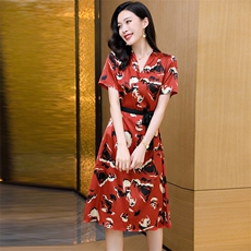 杭州重磅真丝连衣裙女长袖2025春装新款收腰气质印花显瘦桑蚕丝裙，女装连衣裙，阿舍尔精品
