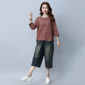 休闲棉麻女夏装2025年新款大码洋气减龄年轻妈妈装时尚图片