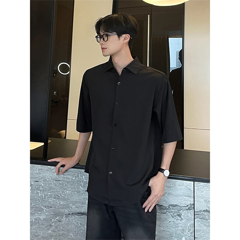 垂感七分袖衬衫5X3032-TP2539港风冰丝宽松韩版短袖衬衣男,男装T恤,电商A102