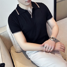 2024夏季新款修身翻领纯色针织衫毛衣打底POLO衫男M23-p45，男装针织衫/毛衣，电商D303