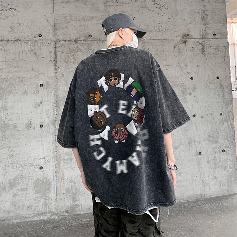 B239-1113-P38美式卡通头像印花复古水洗做旧高克重短袖T恤,男装T恤,星座514-2(原B239)