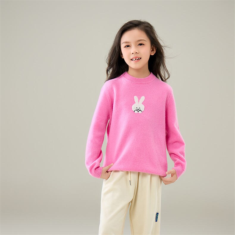 2025时尚百搭通勤圆领长袖中性小兔子，童装儿童羊毛衫，奥澜羊绒