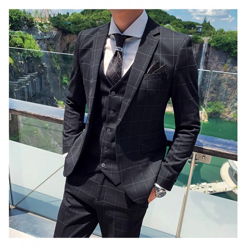 格子男装西服套装西装三件套W9054-P305,男装西服,星座1012