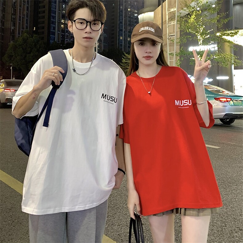 210克纯棉宽松正肩短袖T恤情侣男女23色S-5XL男女团队服支持定制图片