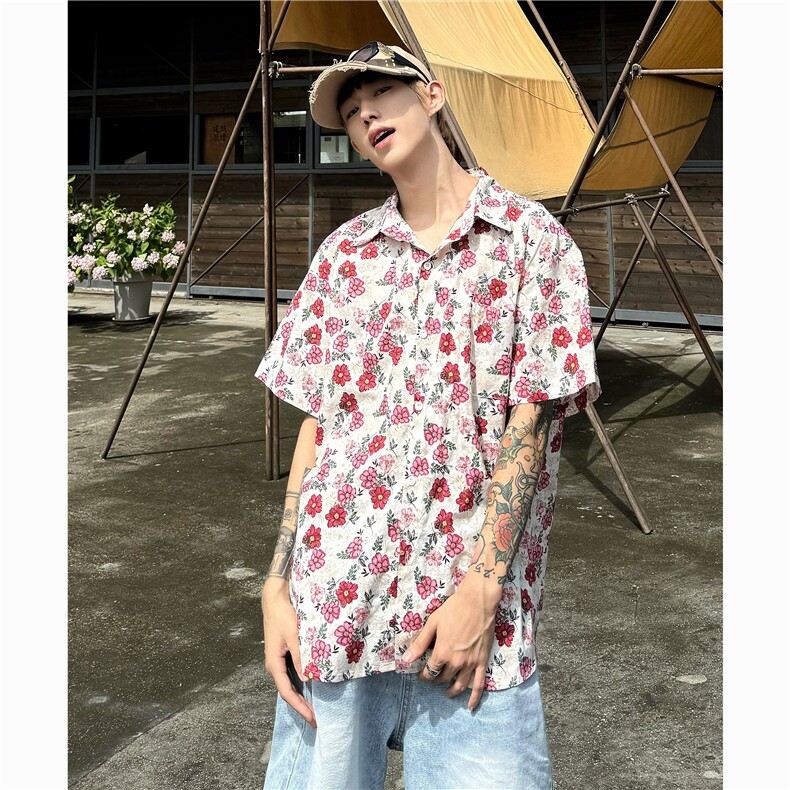 抖音质量衬衫男士短袖双面提花韩版百搭2024夏季ins外套CY881-P47图片
