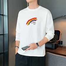 长袖t恤男士秋新款纯棉体恤ins宽松衣服潮牌潮流打底衫DF127TP20，男装T恤，电商A102
